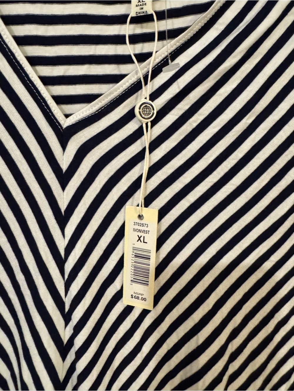 Max Studio XL Navy Ivory Stripe Flutter Sleeve V-Neck Top NWT - Picture 10 of 10